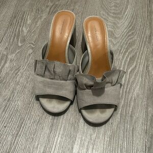 Grey block heel slide